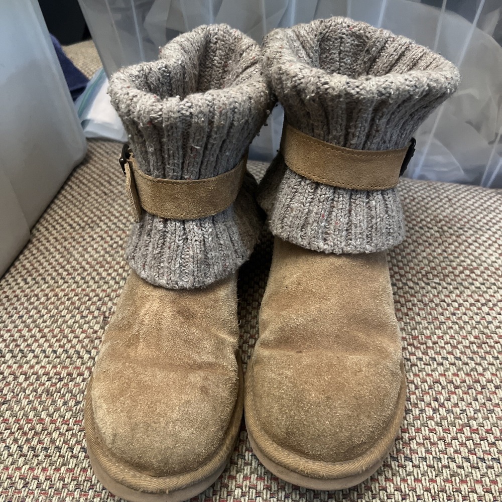 UGG Australia Cambridge Knit Fold Boots Womens 6 Chestnut Tan Buckle 1006811Y